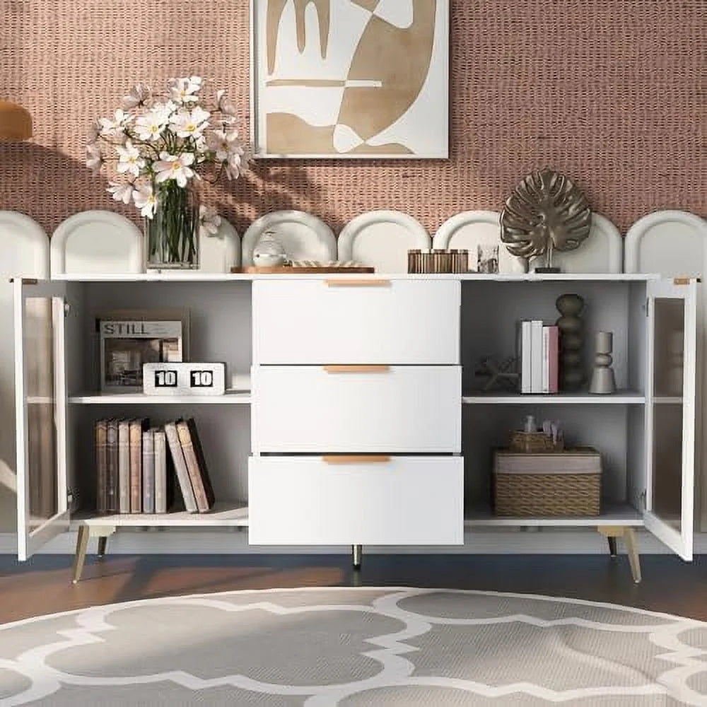 63" Sideboard Cabinet with 2 Rattan Doors and 3 Drawers Z131