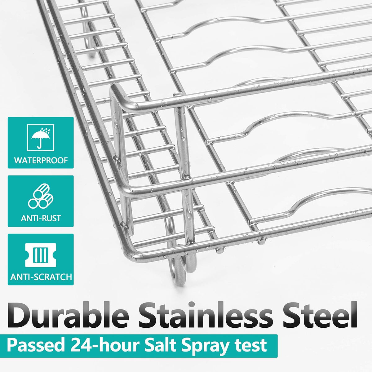 2 Tier Stainless Steel Dish Drying Rack and Drainboard Set with Utensil Holder U465662