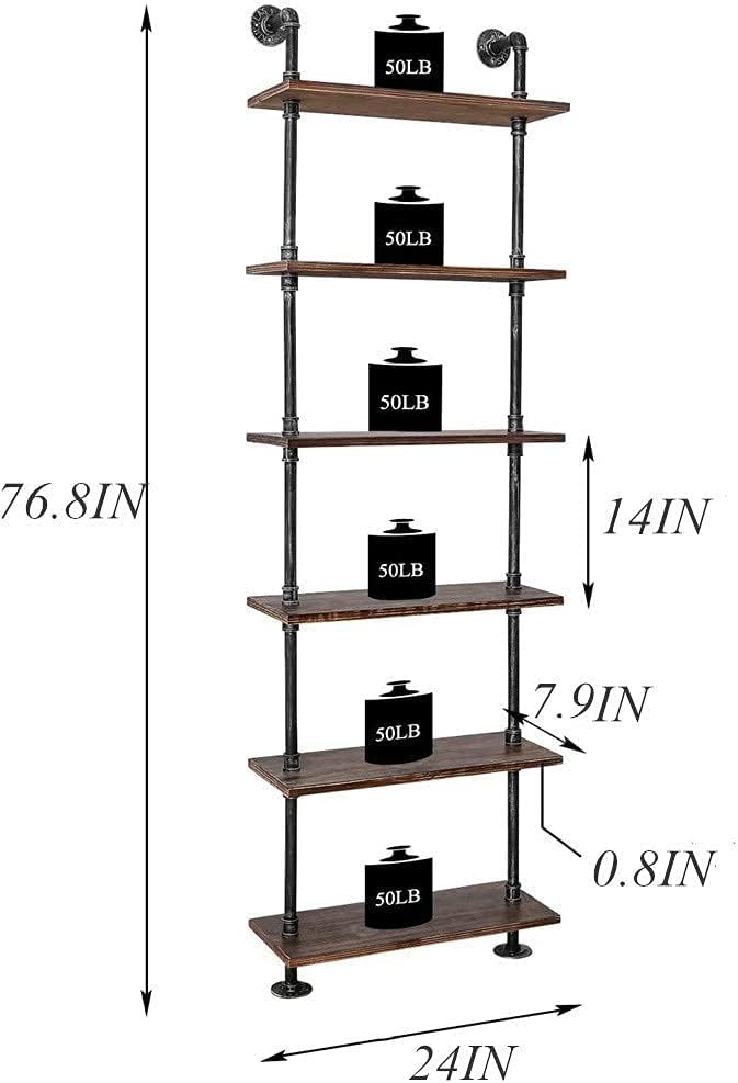 6 Tier Industrial Pipe Bookshelf H209