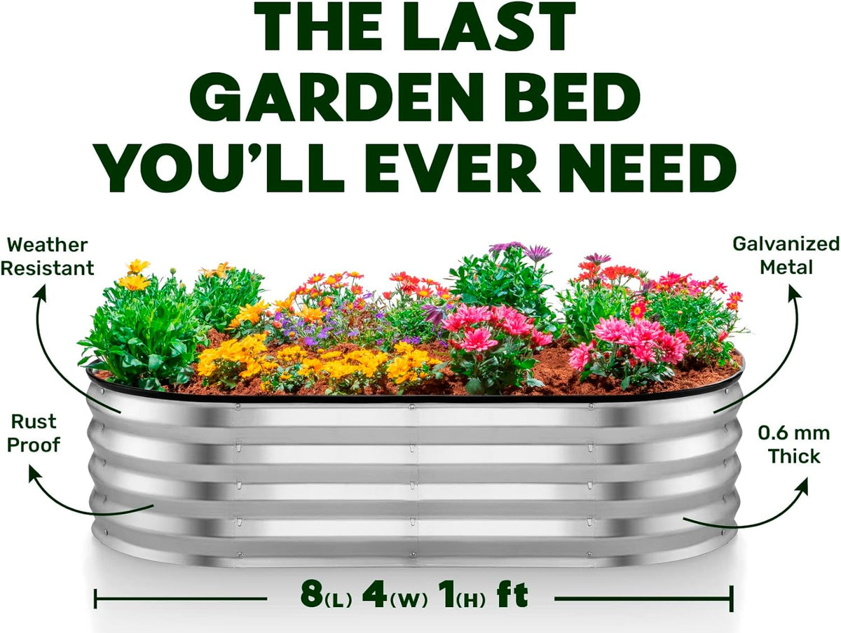 Galvanized Raised Garden Beds Outdoor 8×4×1 ft Metal Garden Box (Silver) S9149
