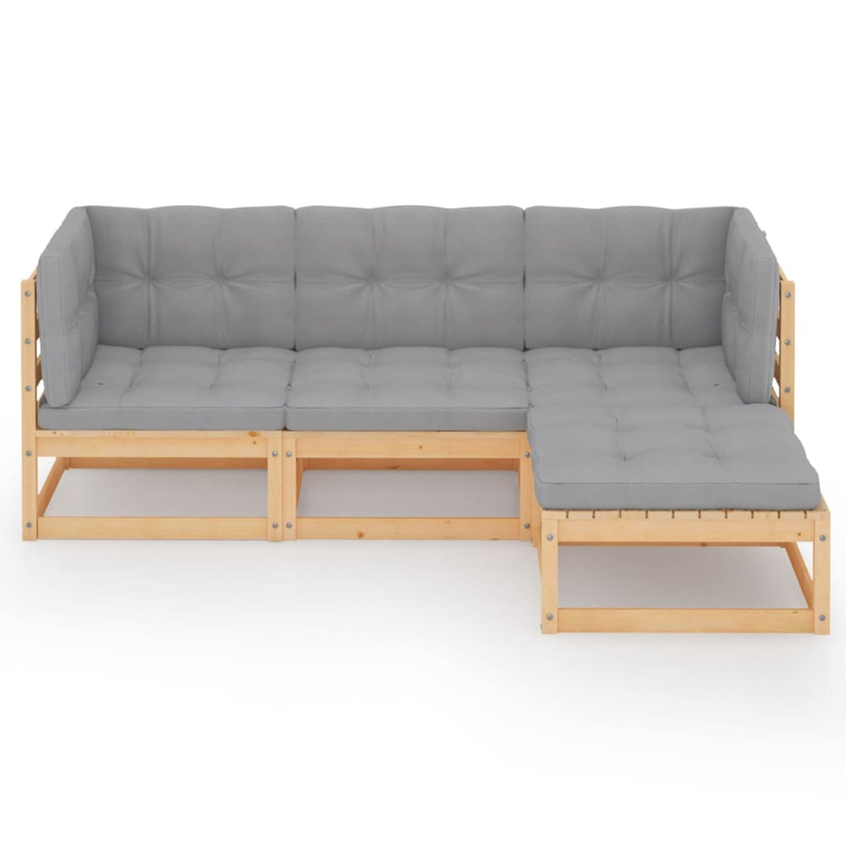 4 Piece Patio Lounge Set with Gray Cushion Pinewood Sectional Outdoor Furniture Set D78003
