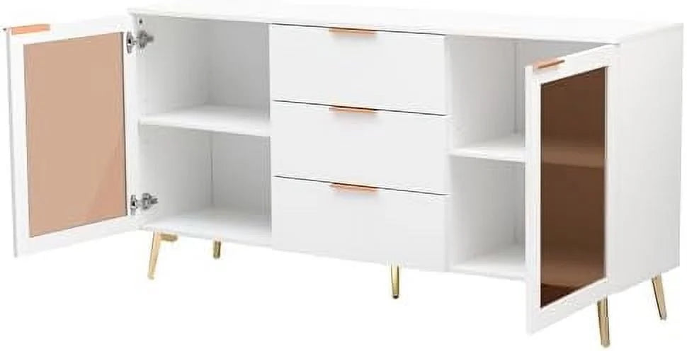 63" Sideboard Cabinet with 2 Rattan Doors and 3 Drawers Z131