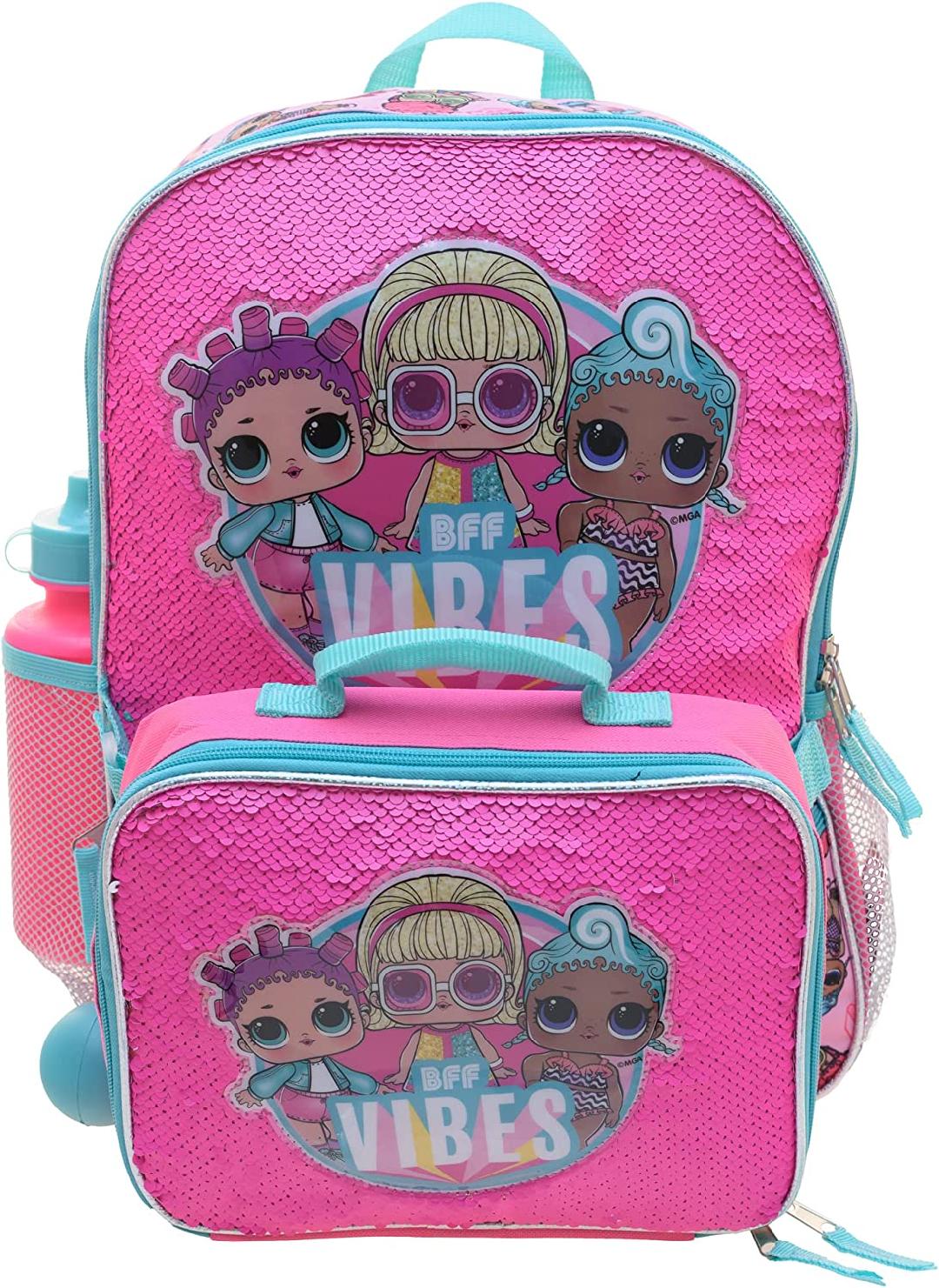 4 Piece Sequin Backpack Set with Lunch Bag, Pink S964345