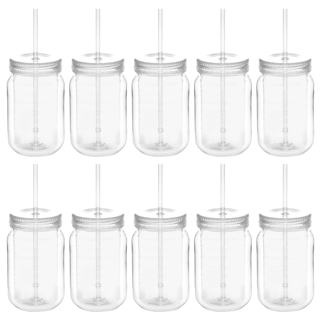 Acrylic Tumblers with Straw 18 oz Set of 10 Clear L9113