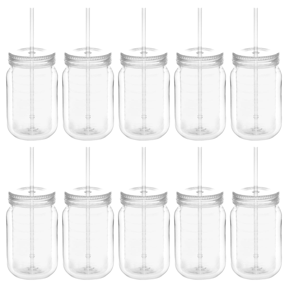 Acrylic Tumblers with Straw 18 oz Set of 10 Clear L9113
