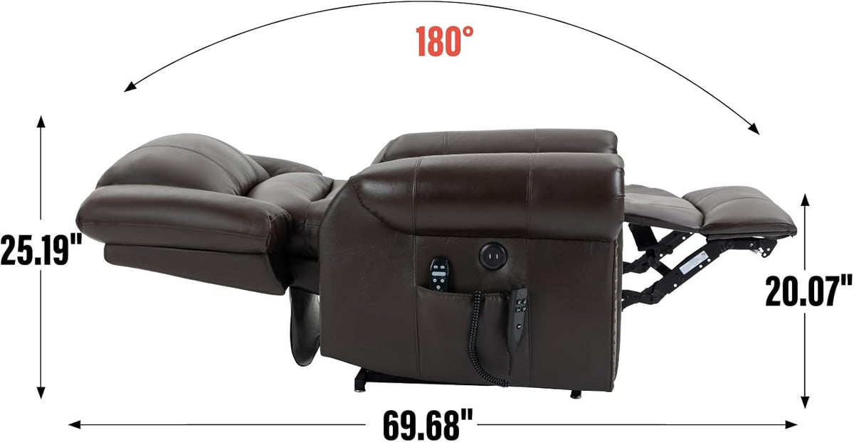 Brown Genuine Leather Power Lift Recliner Chair with Heat Massage U644