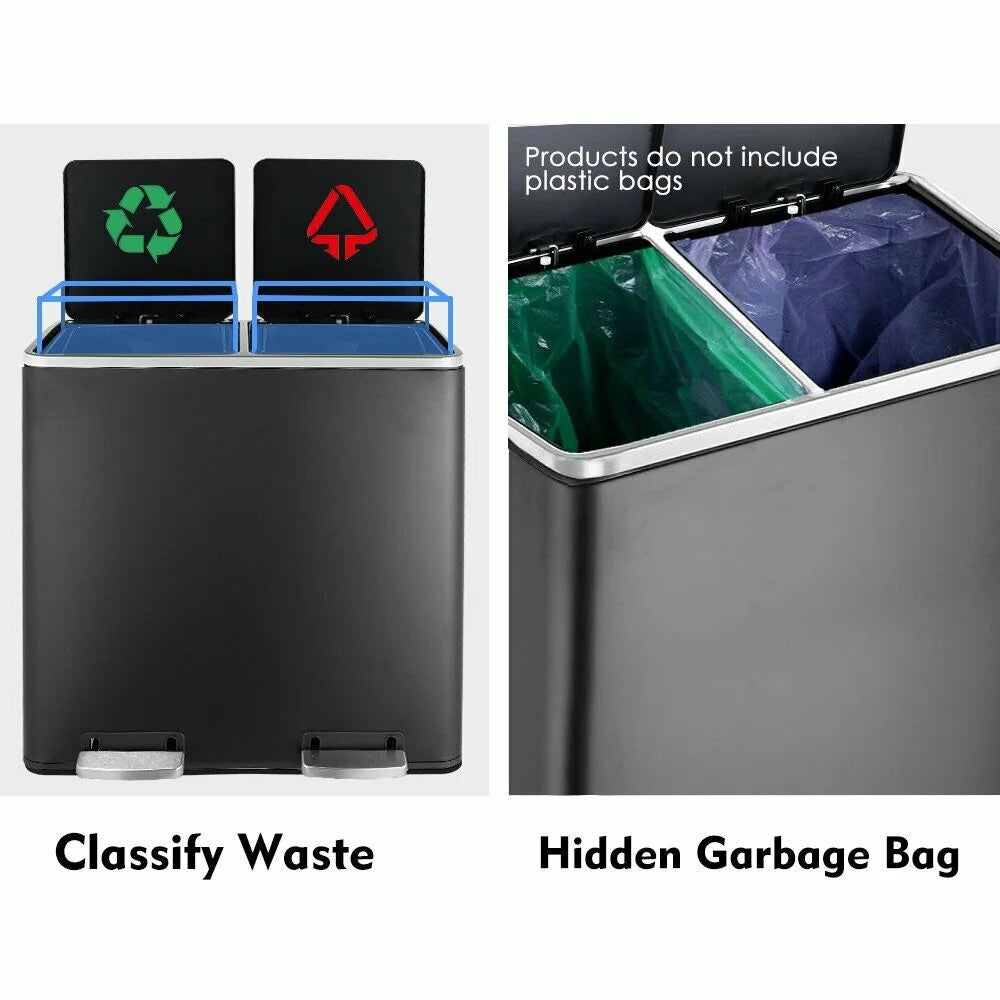 16 Gal Stainless Steel Dual Trash Can with Lid & Inner Buckets Z413