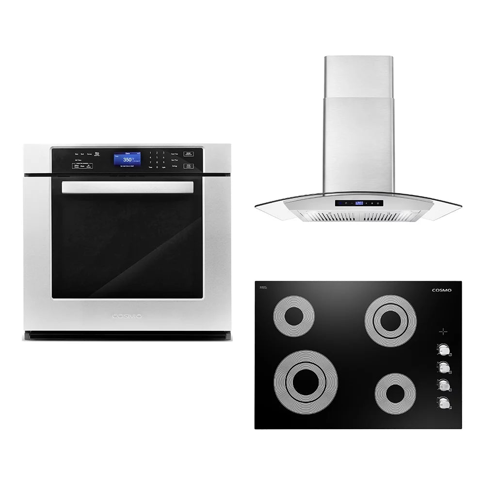 3 Piece Kitchen Appliance Package with Electric Cooktop Range Hood and Wall Oven D1553