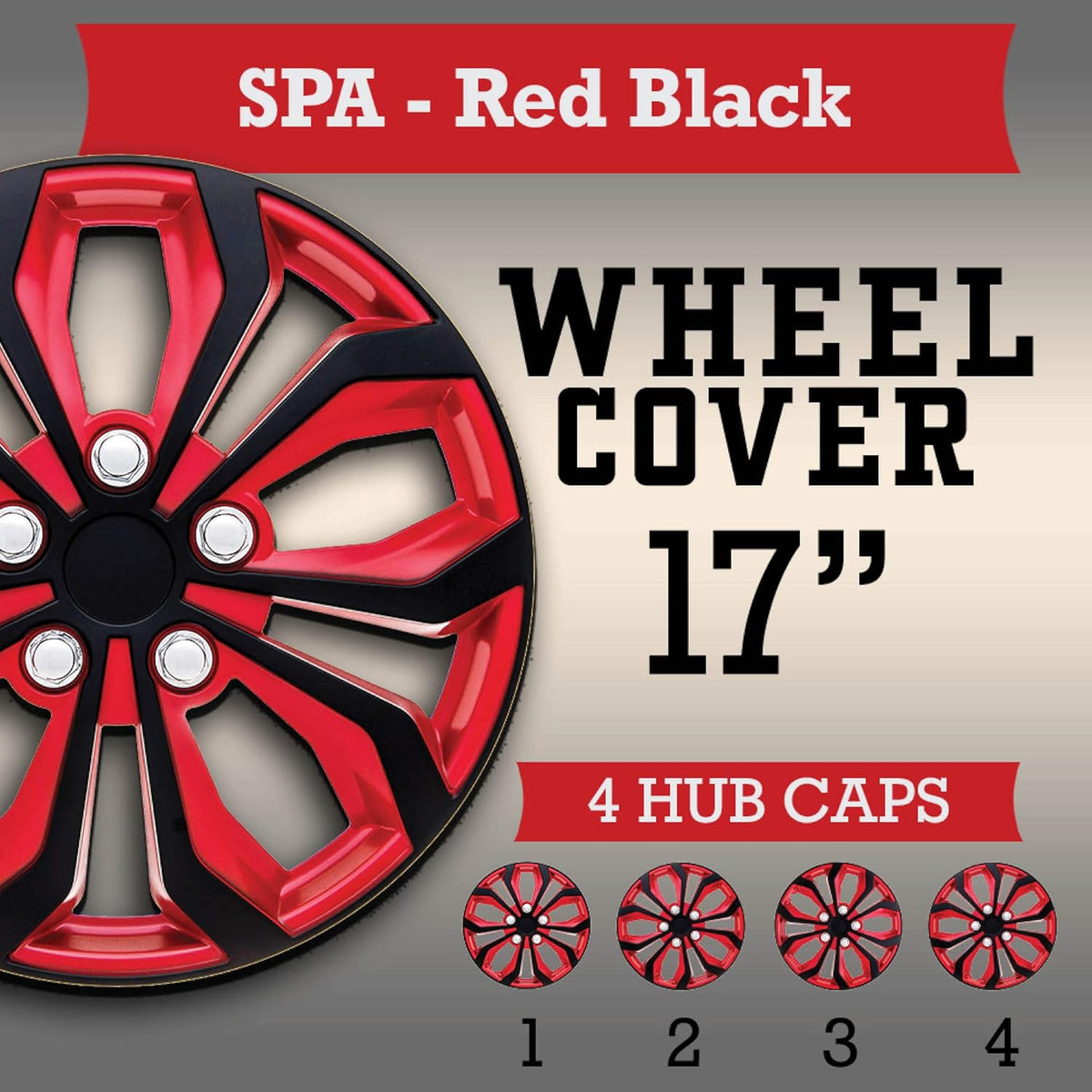Set of 4 17 Wheel Cover Red and Black ABS B6718