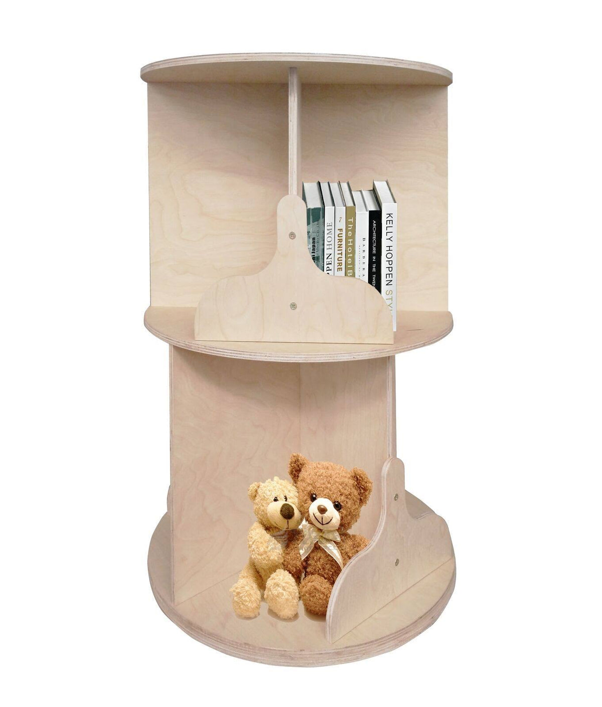 Natural Finish Two-Tier Round Wooden Bookcase V12799
