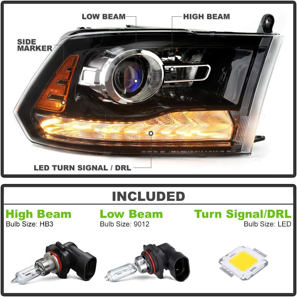 2013-2015 Dodge Ram 1500 2500 3500 Black Trim Headlamp Passenger Side Q812582