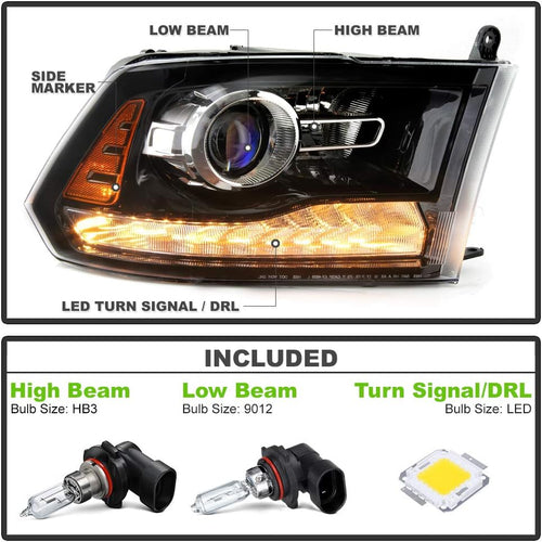 2013-2015 Dodge Ram 1500 2500 3500 Black Trim Headlamp Passenger Side Q812582