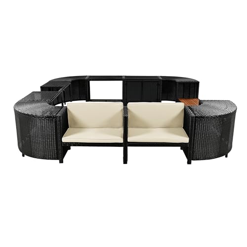 Cream Beige Outdoor Rattan Sectional Sofa Set with Storage Spaces N7600