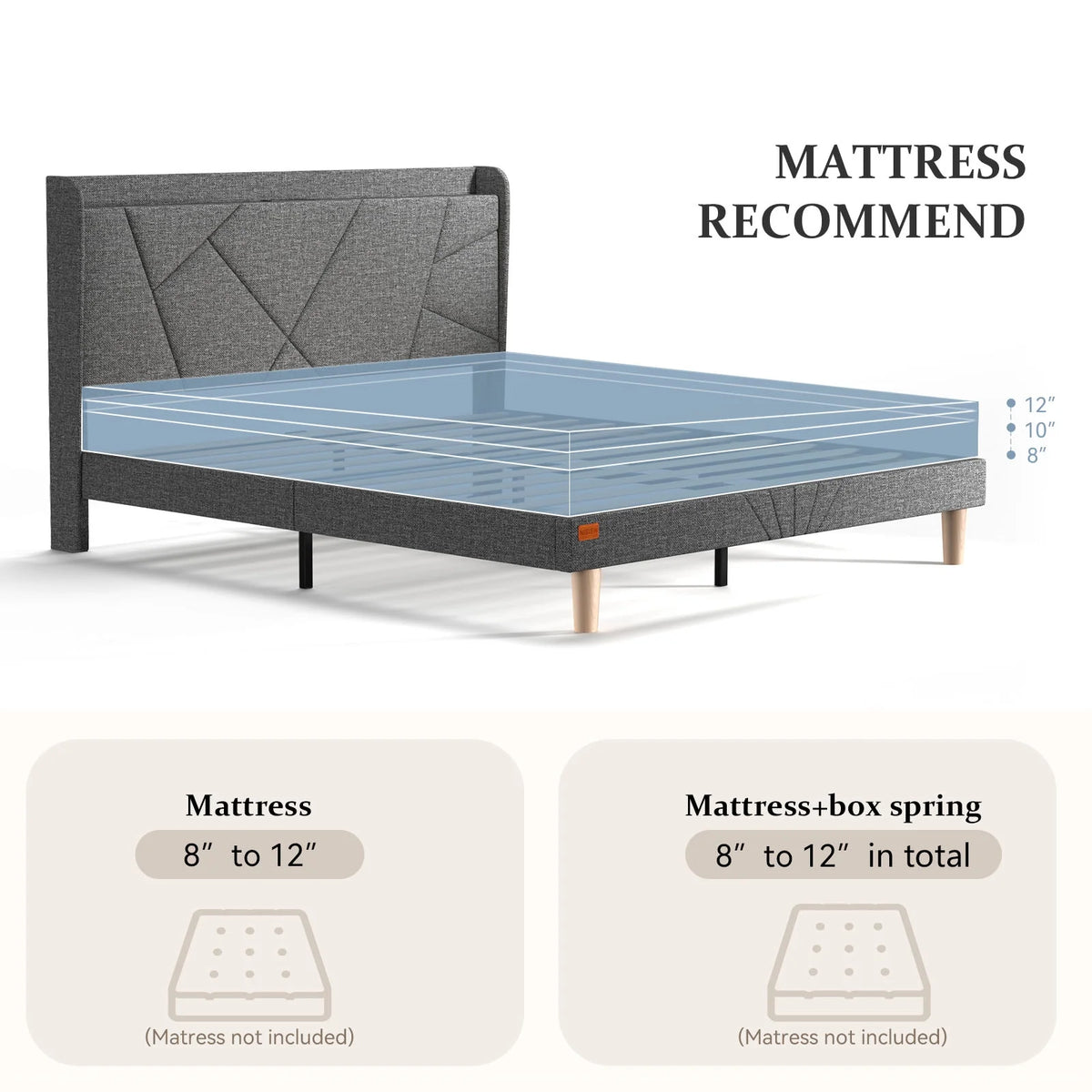Queen Upholstered Platform Bed Frame with Wingback Storage Headboard K106
