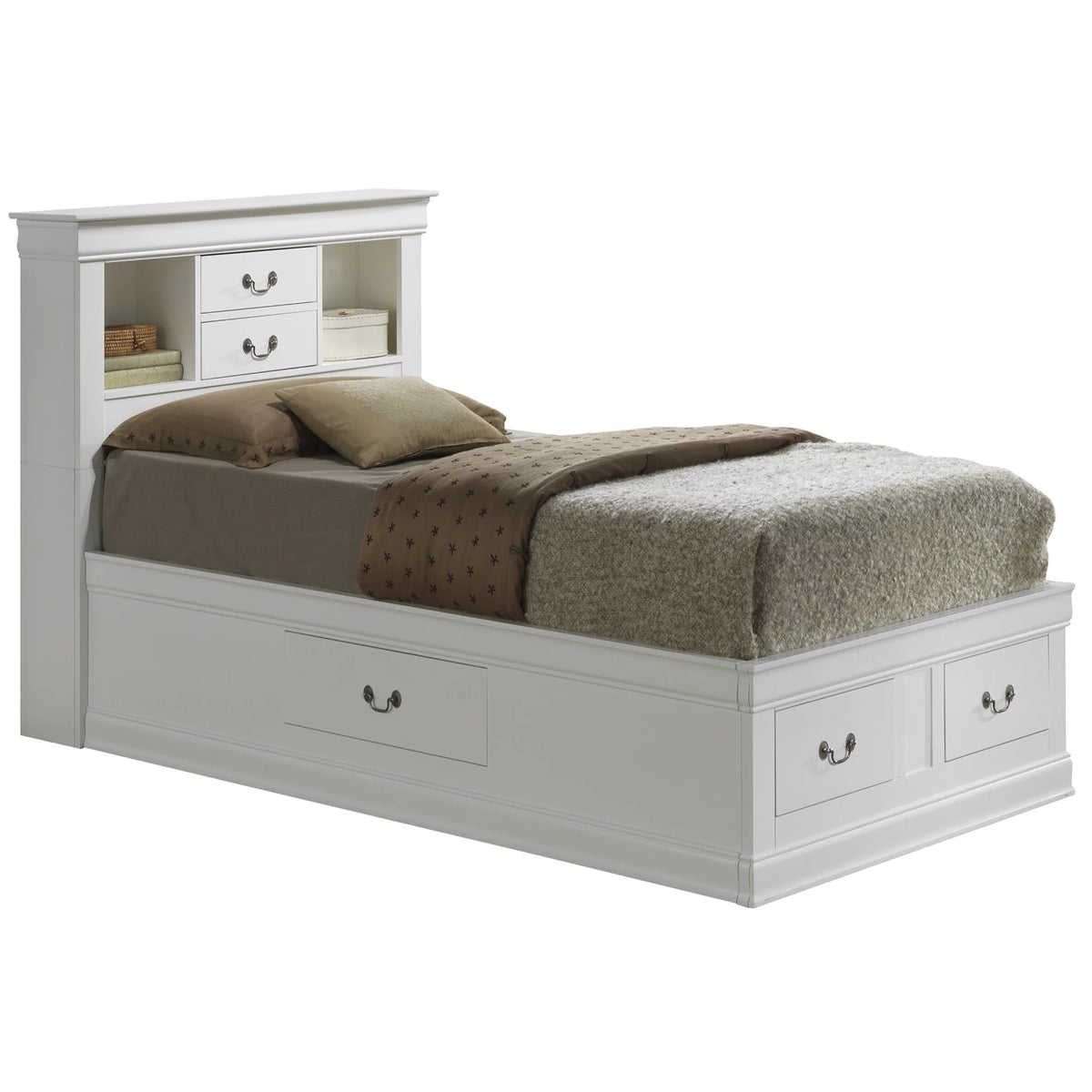 White Twin Storage Platform Bed with 6 Drawers N722