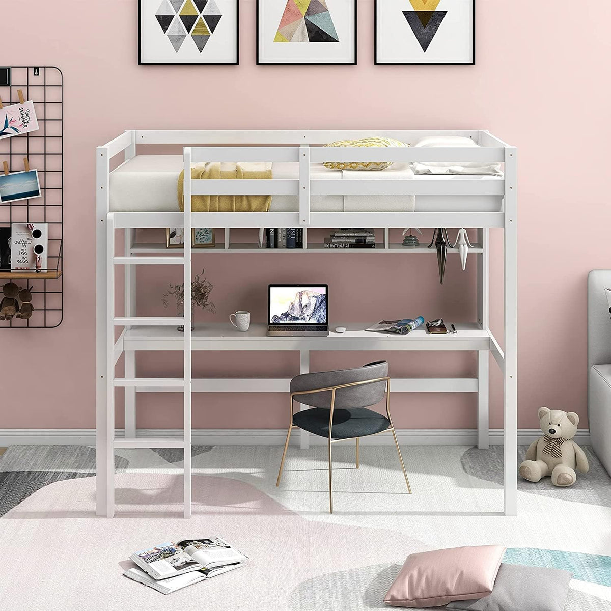 Grey Twin Over Twin Low Bunk Bed with Slide and Ladder R7562