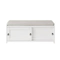White Wood Storage Bench with 2 Cabinets L605