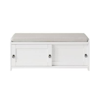 White Wood Storage Bench with 2 Cabinets L605
