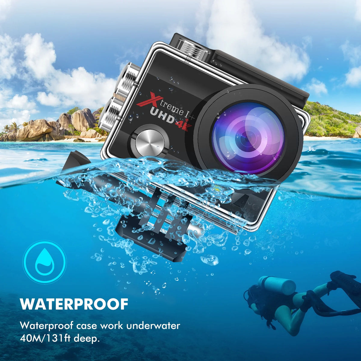 4K 20MP Waterproof Action Camera with WiFi EIS 170° Wide Angle K60238
