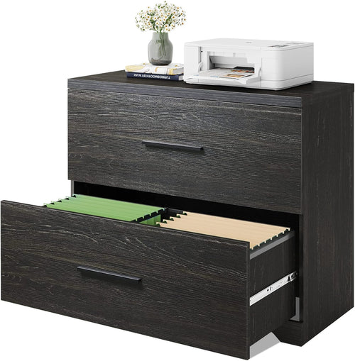 2 Drawer Black Wood Lateral File Cabinet E632