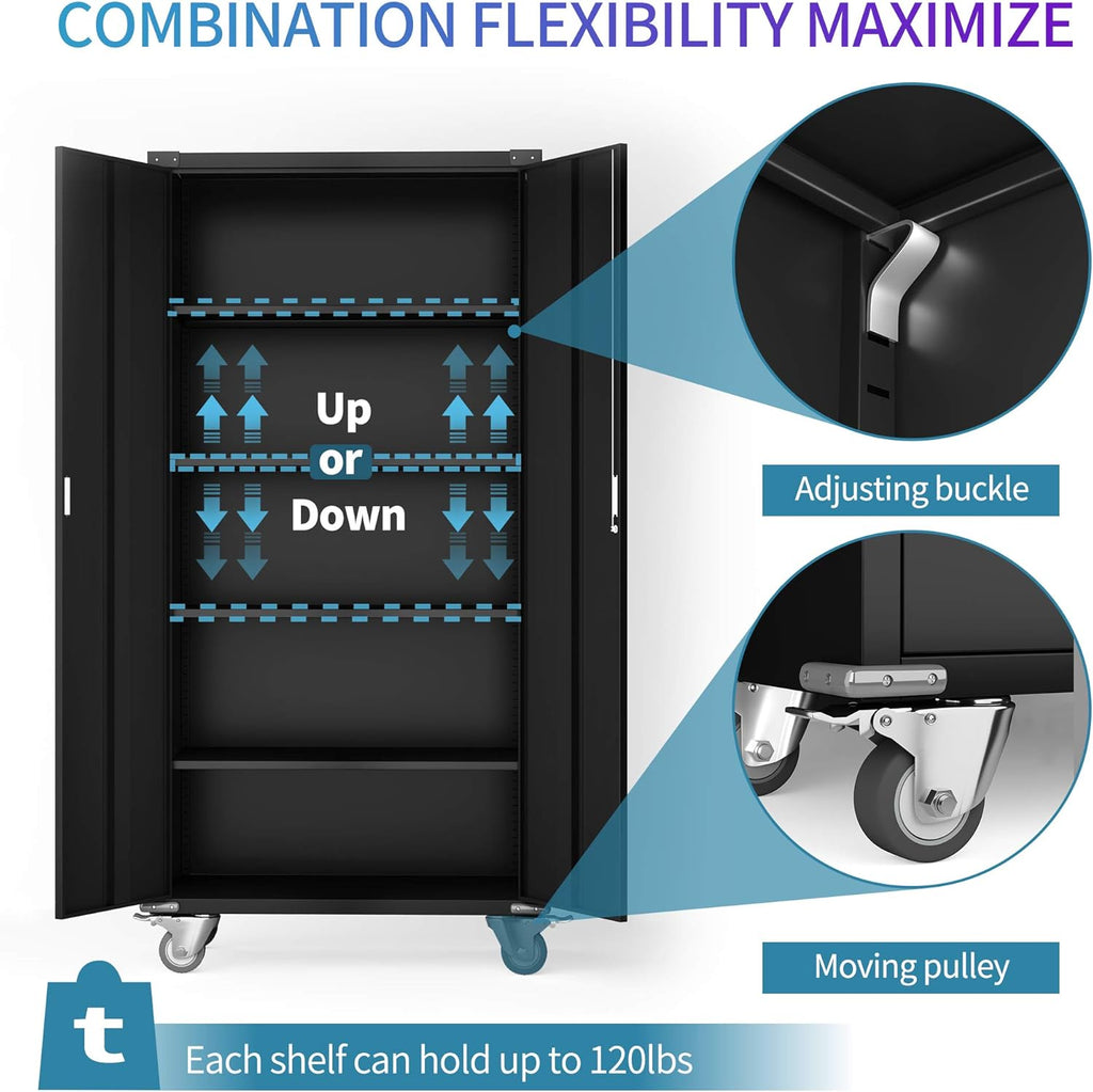 Black Steel Storage Cabinet with Wheels X15563