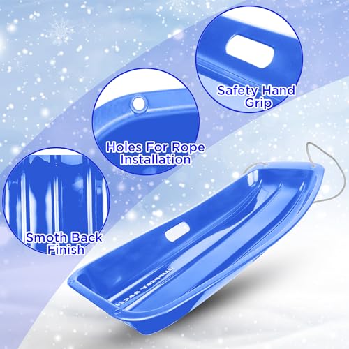 Blue Plastic Cold-Resistant Toboggan Snow Sled with Pull Rope and Handles A8589