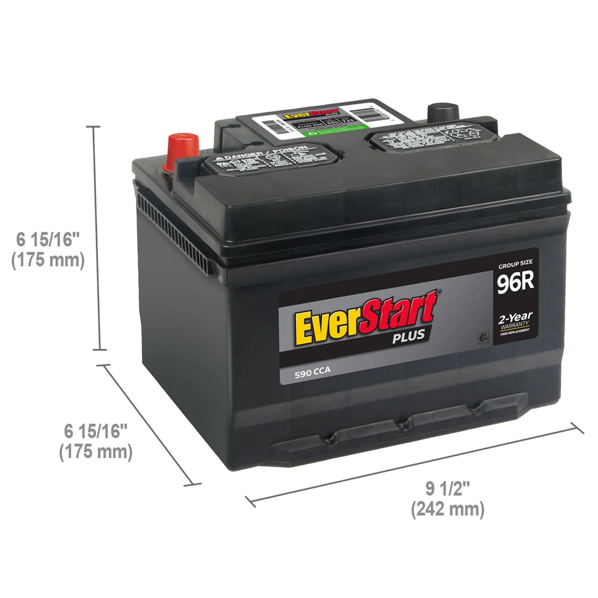 Lead Acid Automotive Battery Group Size 96R 12 Volt 590 CCA E13642