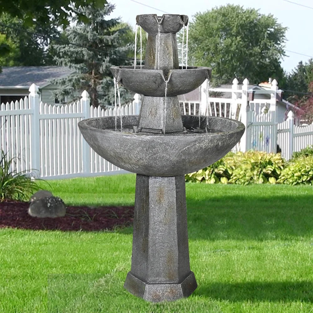 3 Tier Freestanding Waterfall Fountain with Bird Bath F1882