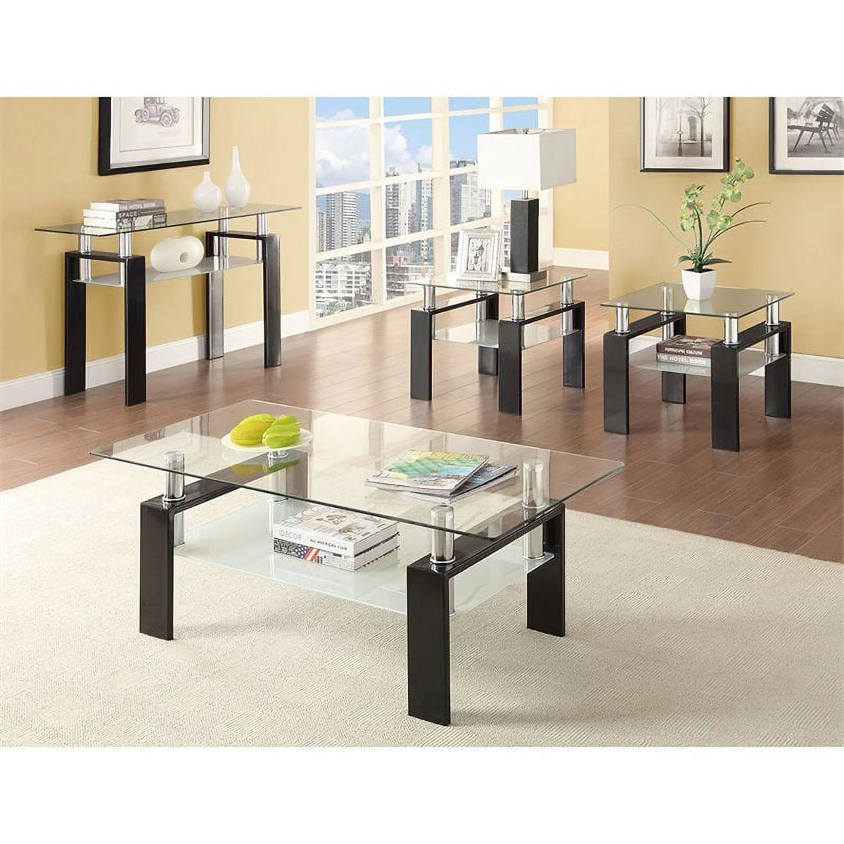 Black Glass Top End Table Set of 2 S52546