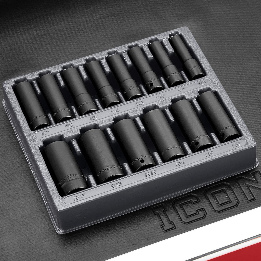 1/2 in. Drive Metric Deep Impact Socket Set, 14-Piece F57657