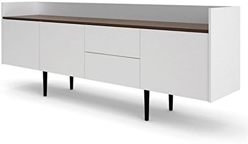 White and Walnut 2 Drawer 3 Door Sideboard Cabinet K589