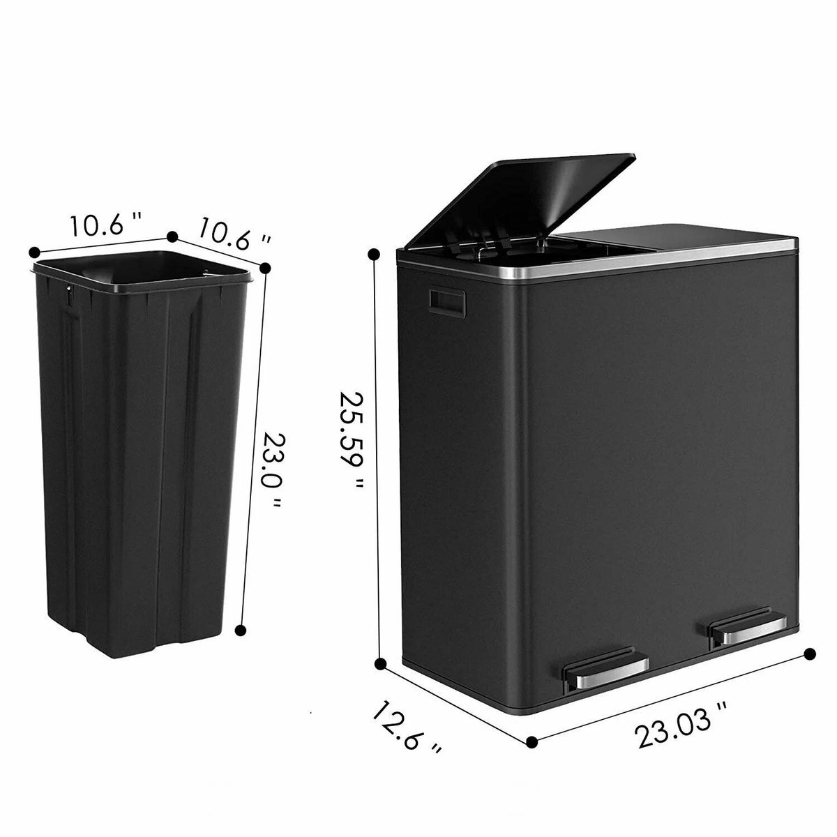 16 Gal Stainless Steel Dual Trash Can with Lid & Inner Buckets Z413