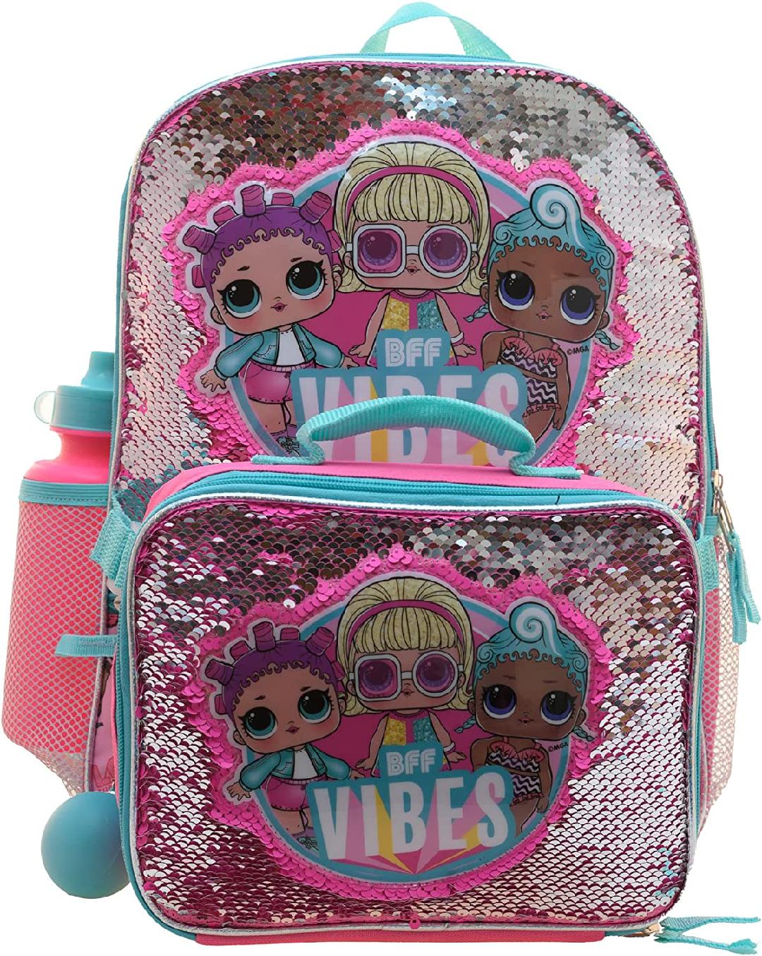 4 Piece Sequin Backpack Set with Lunch Bag, Pink S964345