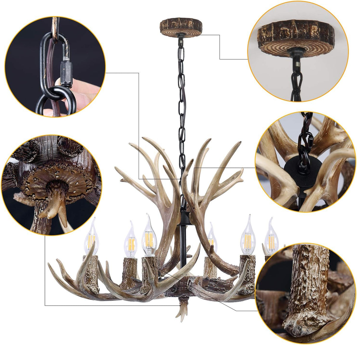 6 Light Resin Deer Antler Chandelier N478036
