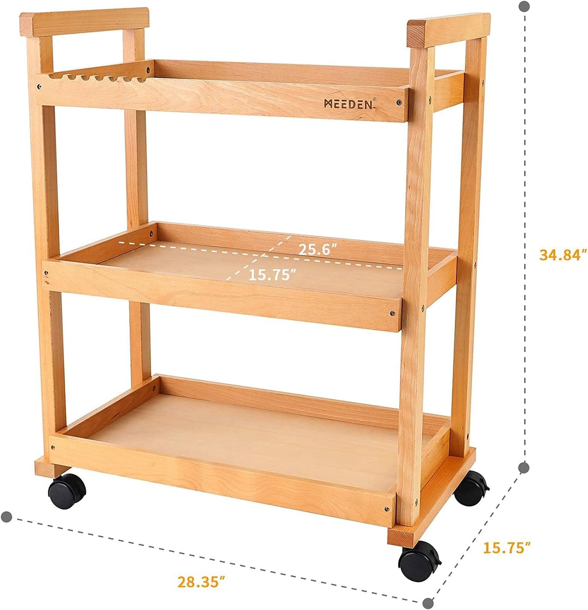 3-Tier Rolling Beechwood Art Cart Storage Organizer V6352