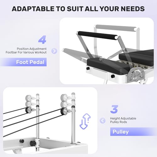 Foldable Pilates Reformer with Dual Resistance and Adjustable Height Pulleys O3019