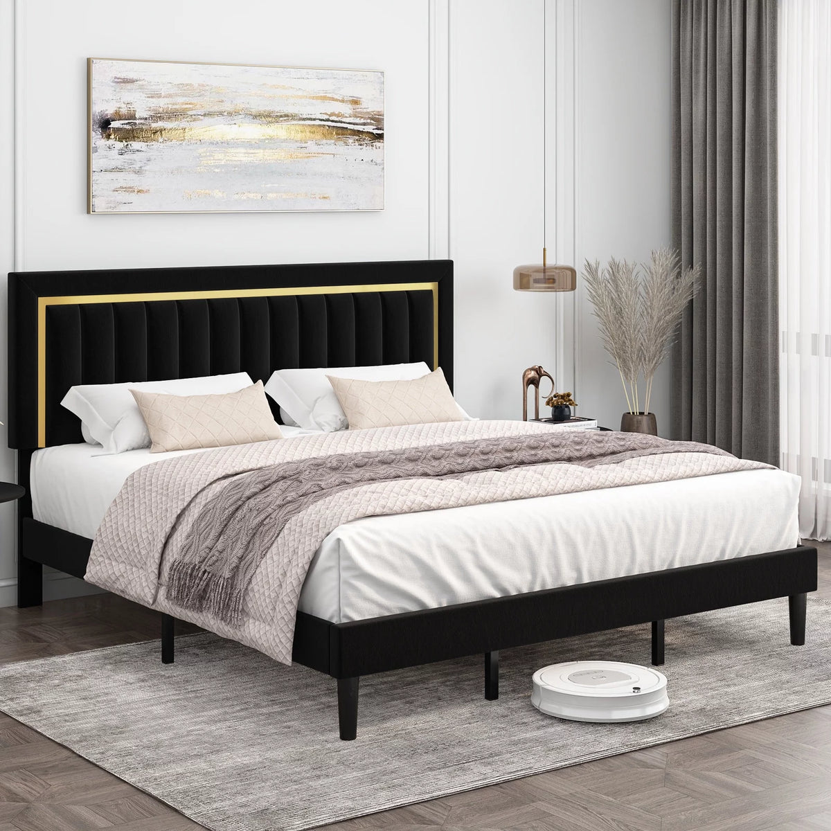 Queen Velvet Tufted Upholstered Platform Bed Frame Q2832