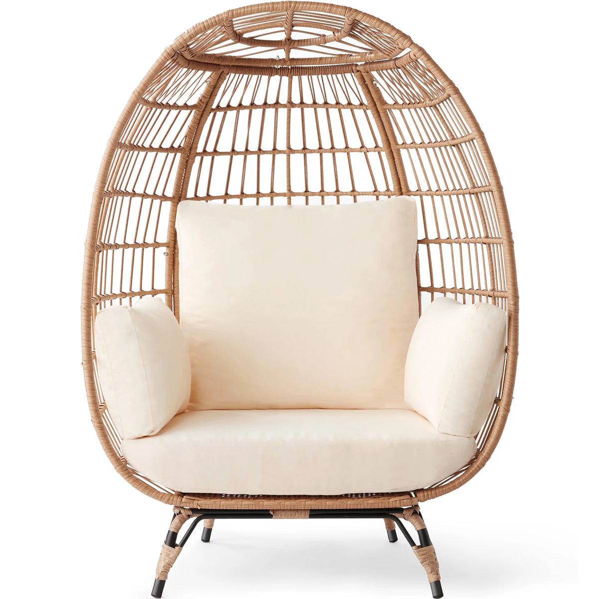 Oversized Black Wicker Egg Chair with Steel Frame E662