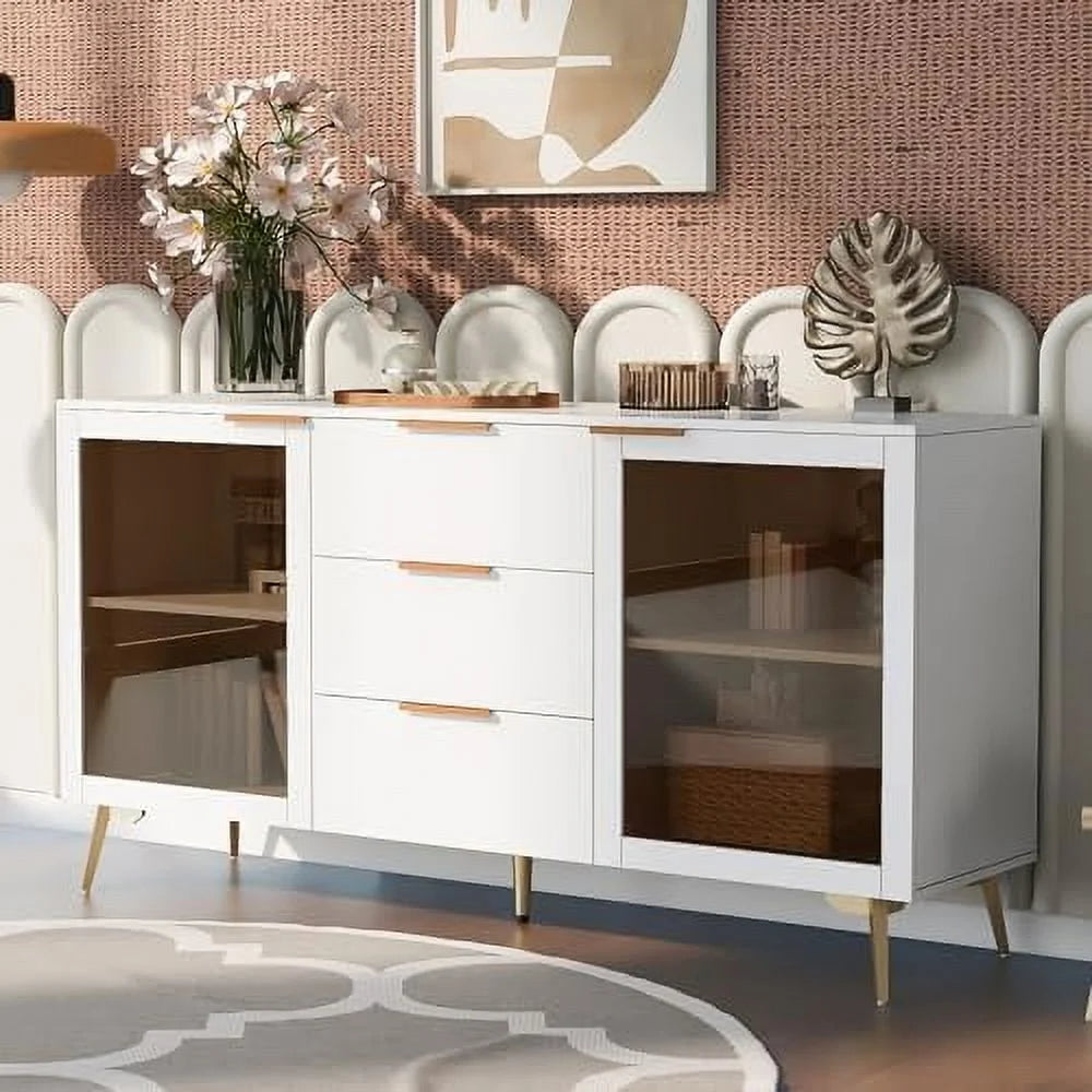 63" Sideboard Cabinet with 2 Rattan Doors and 3 Drawers Z131