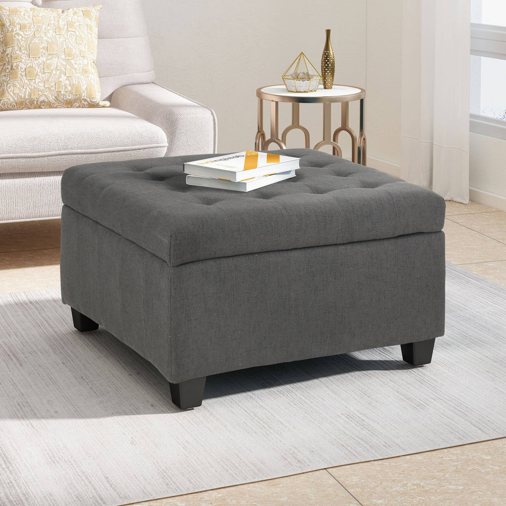 Dark Gray Tufted Fabric Storage Ottoman Q566205