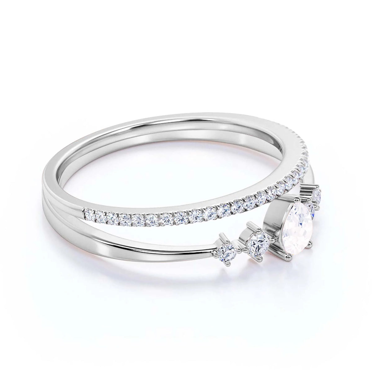 1.55 Carat Pear Diamond Moissanite Engagement Ring in 10k Solid White Gold A84474