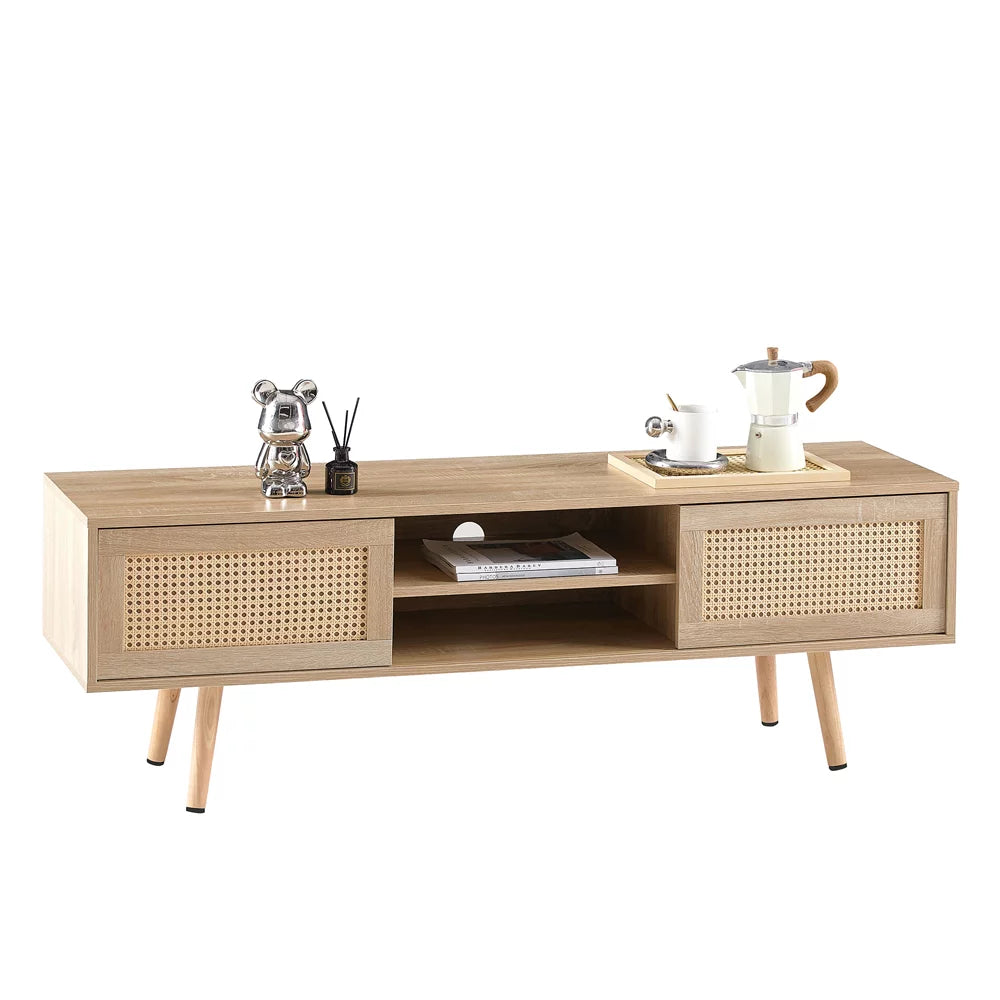 55 Inch Rattan TV Stand with Cabinet Storage J63486
