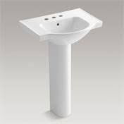 White 24 In. Pedestal Bathroom Sink with 4 In. Centerset Faucet Holes A384