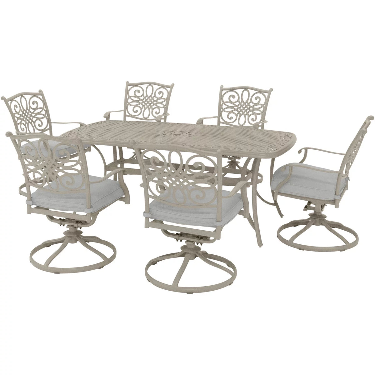 7-Piece Cushioned Swivel Rocker Patio Dining Set with Cast Aluminum Table J15600