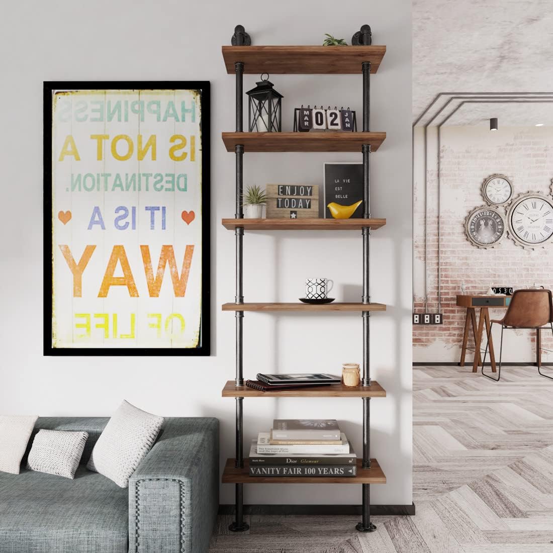 6 Tier Industrial Pipe Bookshelf H209