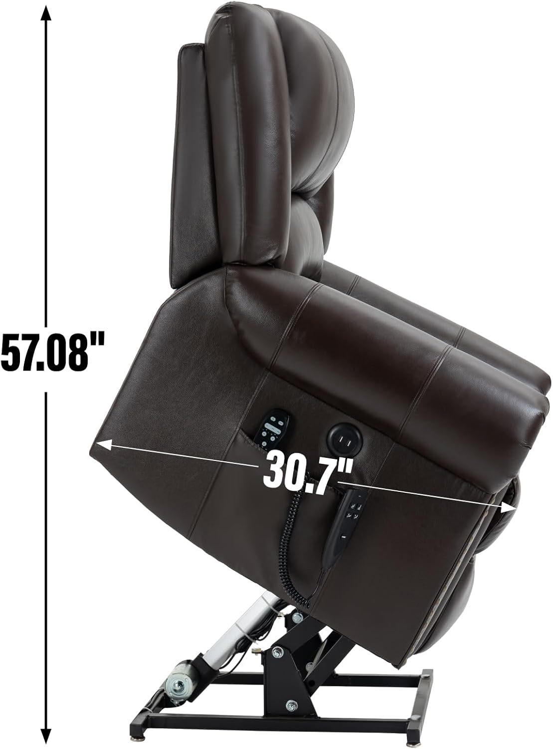 Brown Genuine Leather Power Lift Recliner Chair with Heat Massage U644