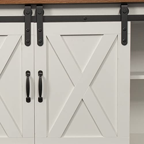 White 59 Inch Wood TV Stand with Sliding Barn Doors A732670