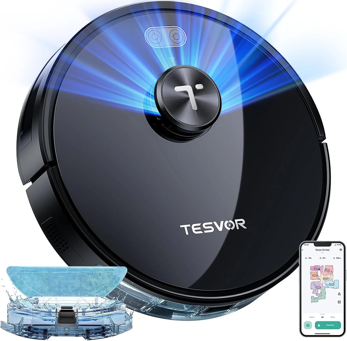6000Pa Suction Lidar Navigation Robot Vacuum and Mop Combo B8671