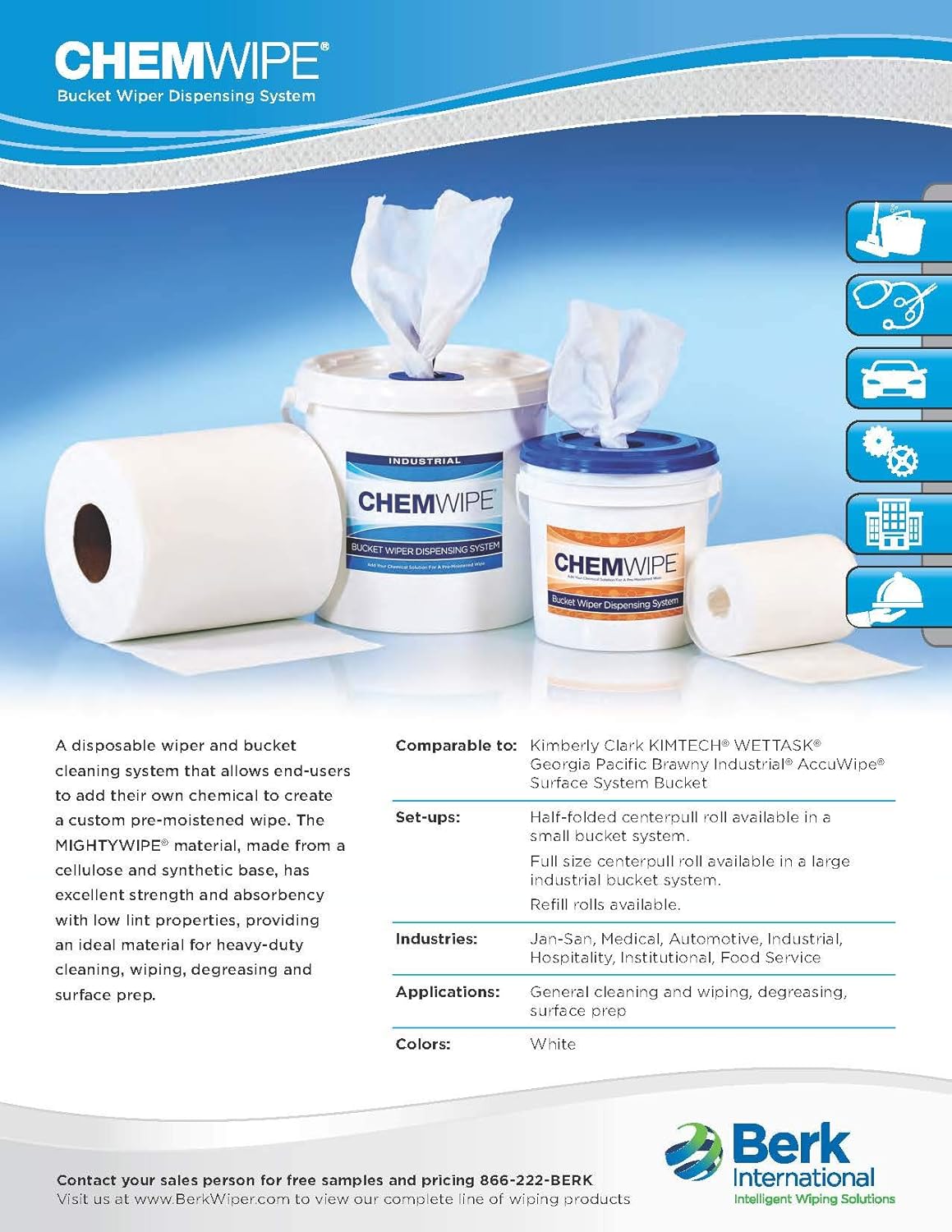 Industrial Pull Wipes with No-Splash Bucket, Perforated & Heavy Duty, 9" x 12" x 275 Sheets, 3 Rolls, 1 Bucket, Pack of 2 P228
