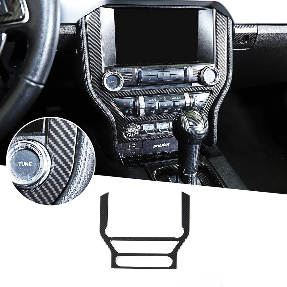 Carbon Fiber Center Console Multimedia Panel Decoration Trim Sticker Pack of 2 V330837